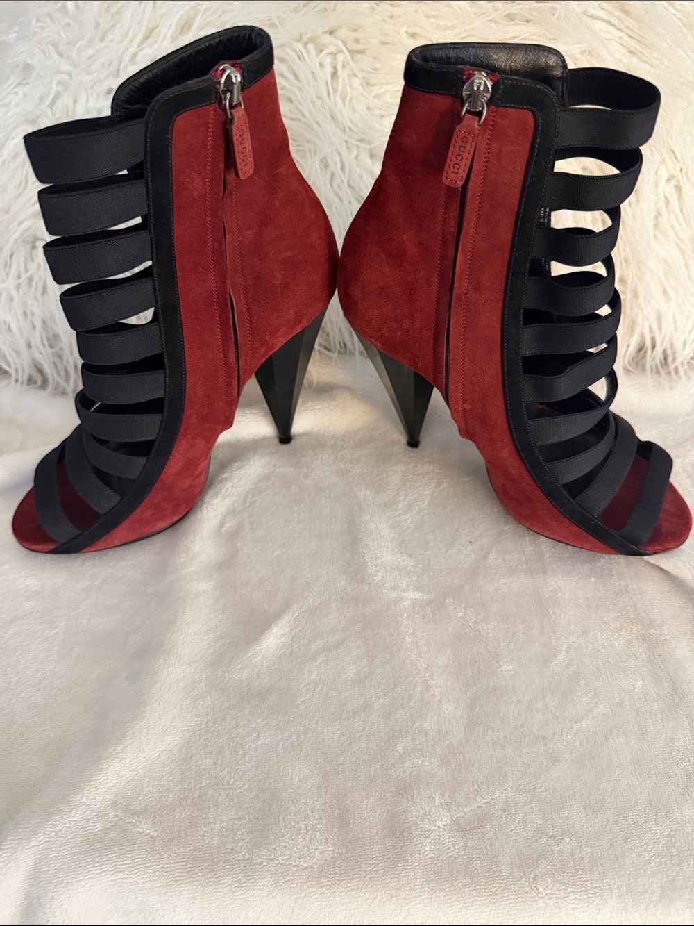Gucci Burgundy Suede and Black Strappy Ankle Heels Super Chic!  AUTHENTIC!!! - Picture 2 of 7